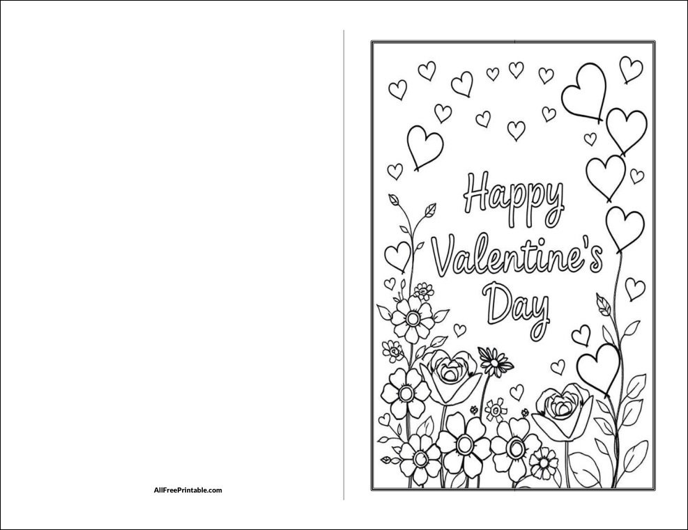 Happy Valentine s Day Coloring Card Free Printable