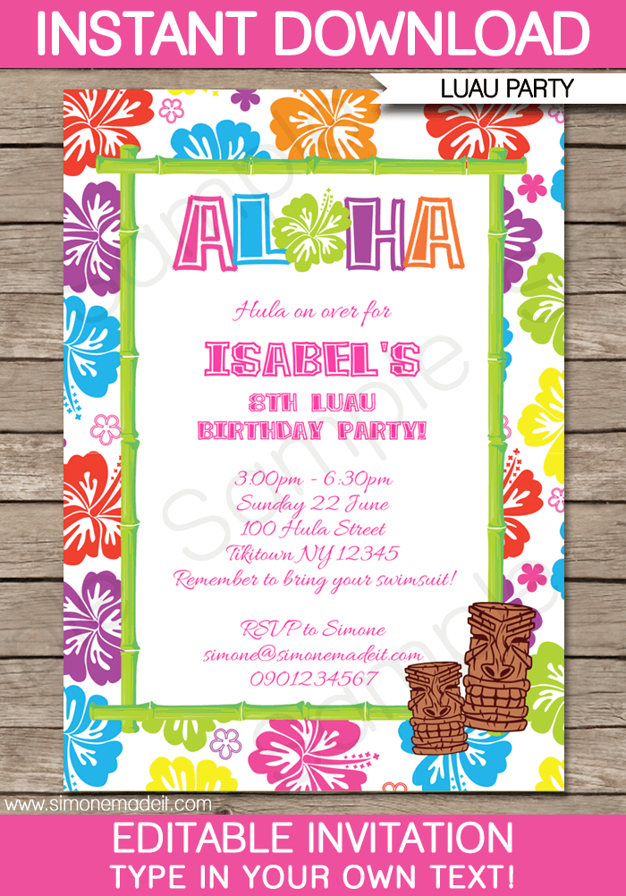 Hawaiian Birthday Invitation Template