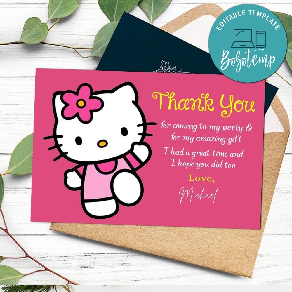 Hello Kitty Thank You Card Customizable Template DIY Bobotemp 