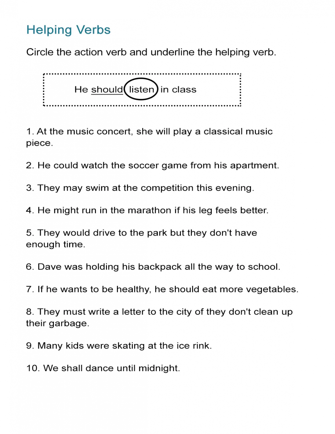 Helping Verbs Worksheet ALL ESL