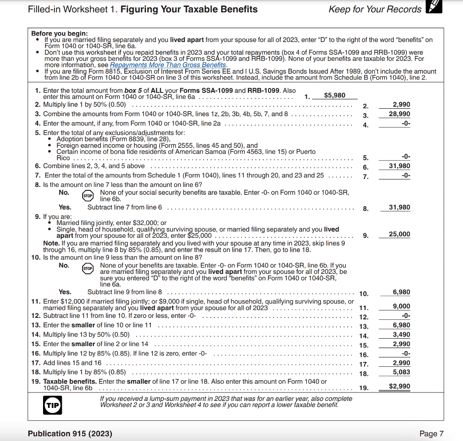 social security taxable income worksheet