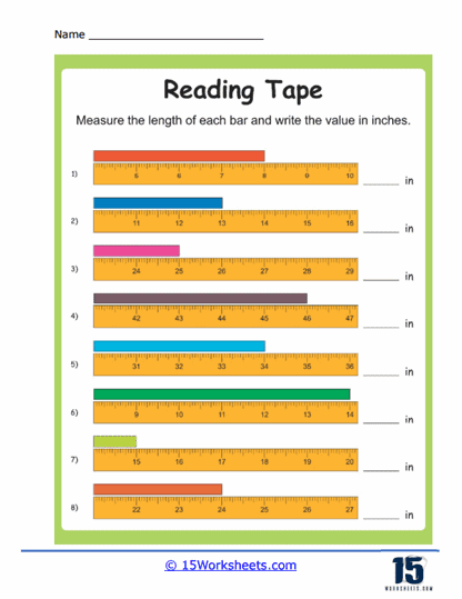 tape measure reading worksheets