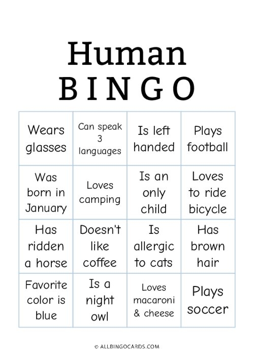 Human Bingo Printable Ice Breaker Bingo Cards Worksheets Library