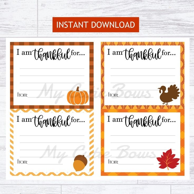 I Am Thankful Digital Download Thanksgiving Cards Printable Etsy 