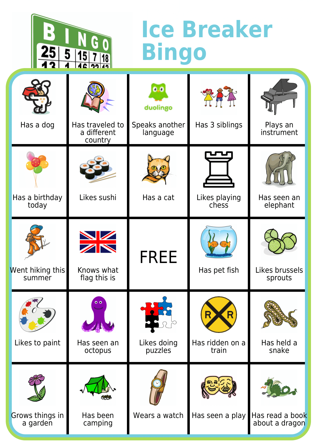 Ice Breaker BINGO The Trip Clip Blog Worksheets Library