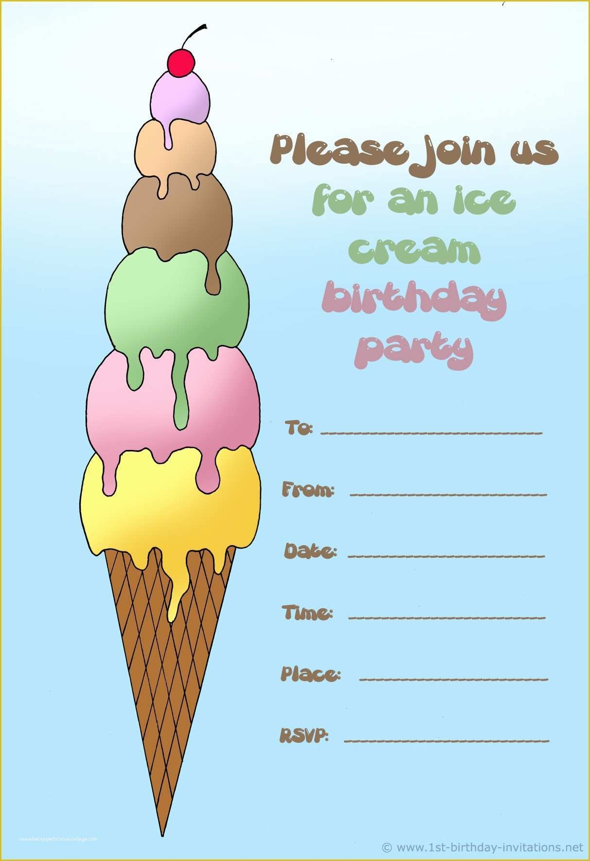 Ice Cream Birthday Invitation Template Free Of Printable Ice Cream 