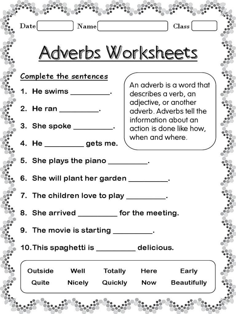 Identify Adverbs And Verbs Worksheets K5 Learning Worksheets Library
