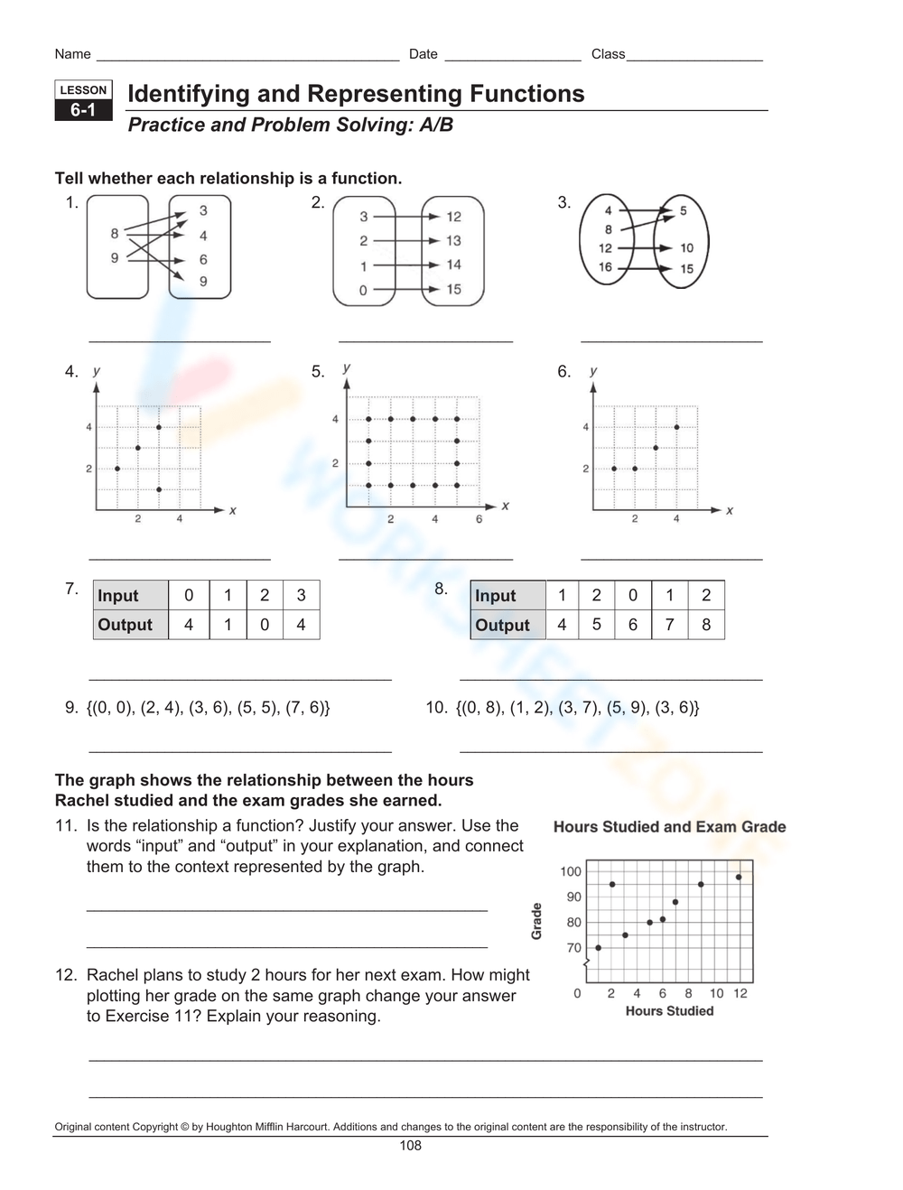 identifying functions worksheet