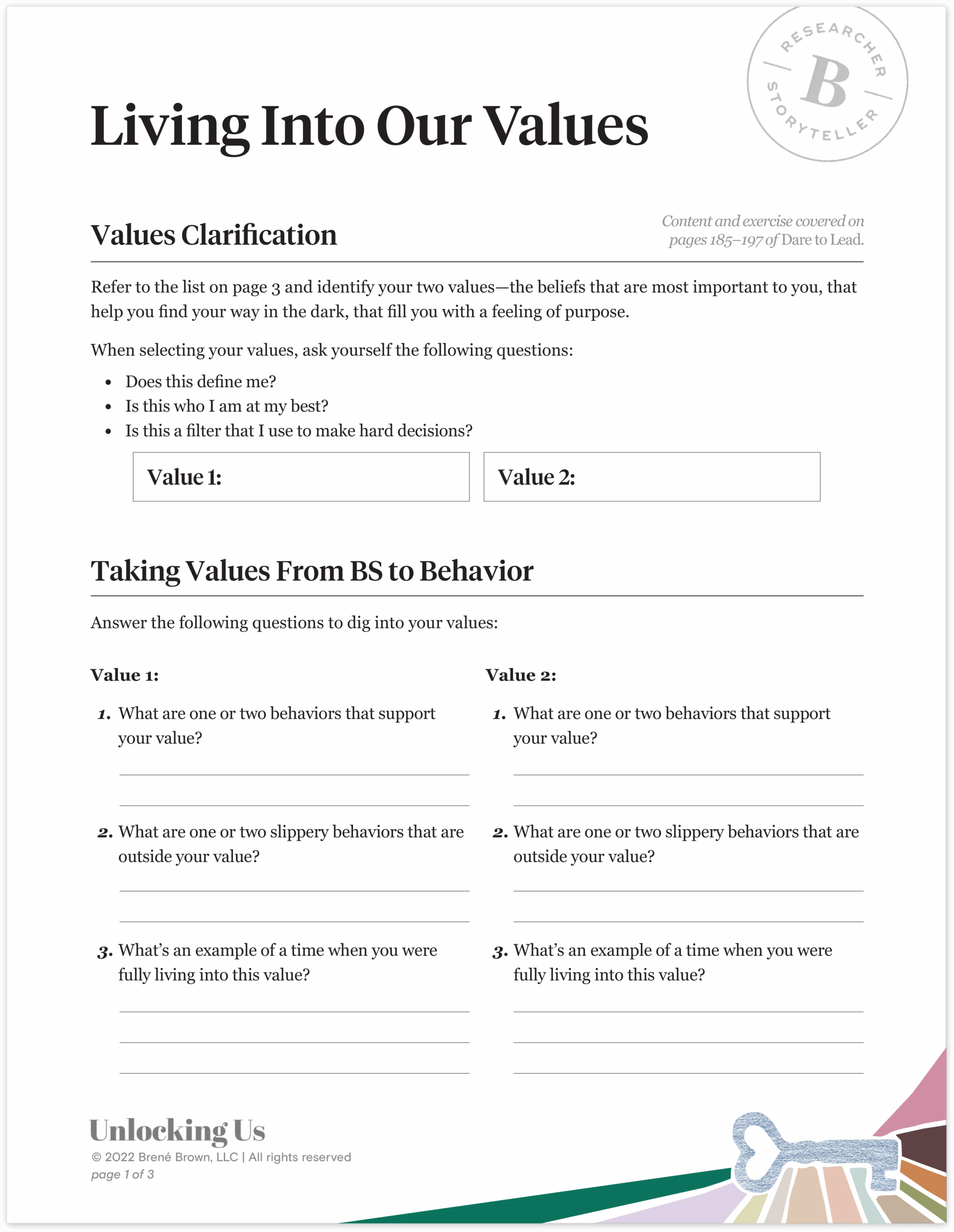 Identifying Core Values Worksheet