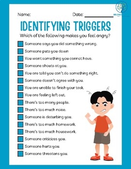 Identifying Triggers Worksheet By Helping Hands Therapy Services