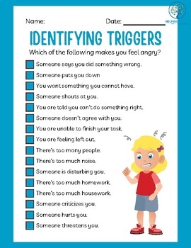 Identifying Triggers Worksheet By Helping Hands Therapy Services