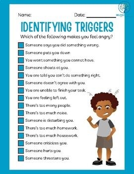 Identifying Triggers Worksheet Coping Skills Activities Kids Coping