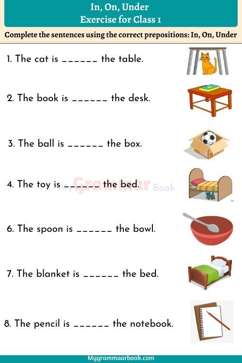 In On Under Worksheet For Class 1 English Worksheets For