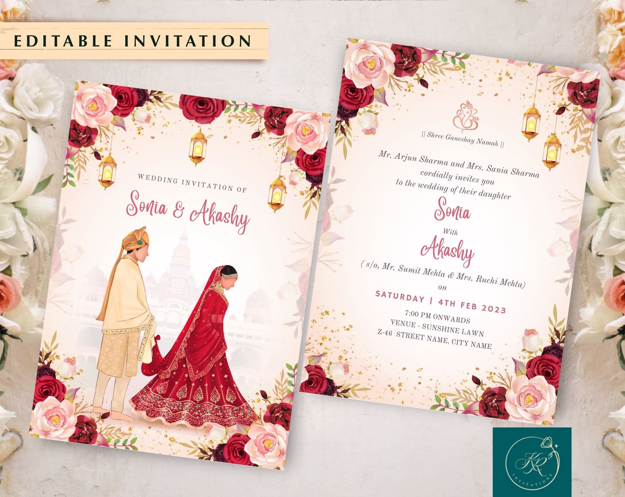 Indian Wedding Invitation Template Editable Wedding Invitation Card 
