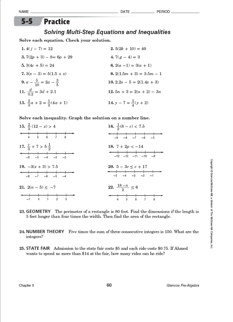 Inequalities Worksheets 8th Grade