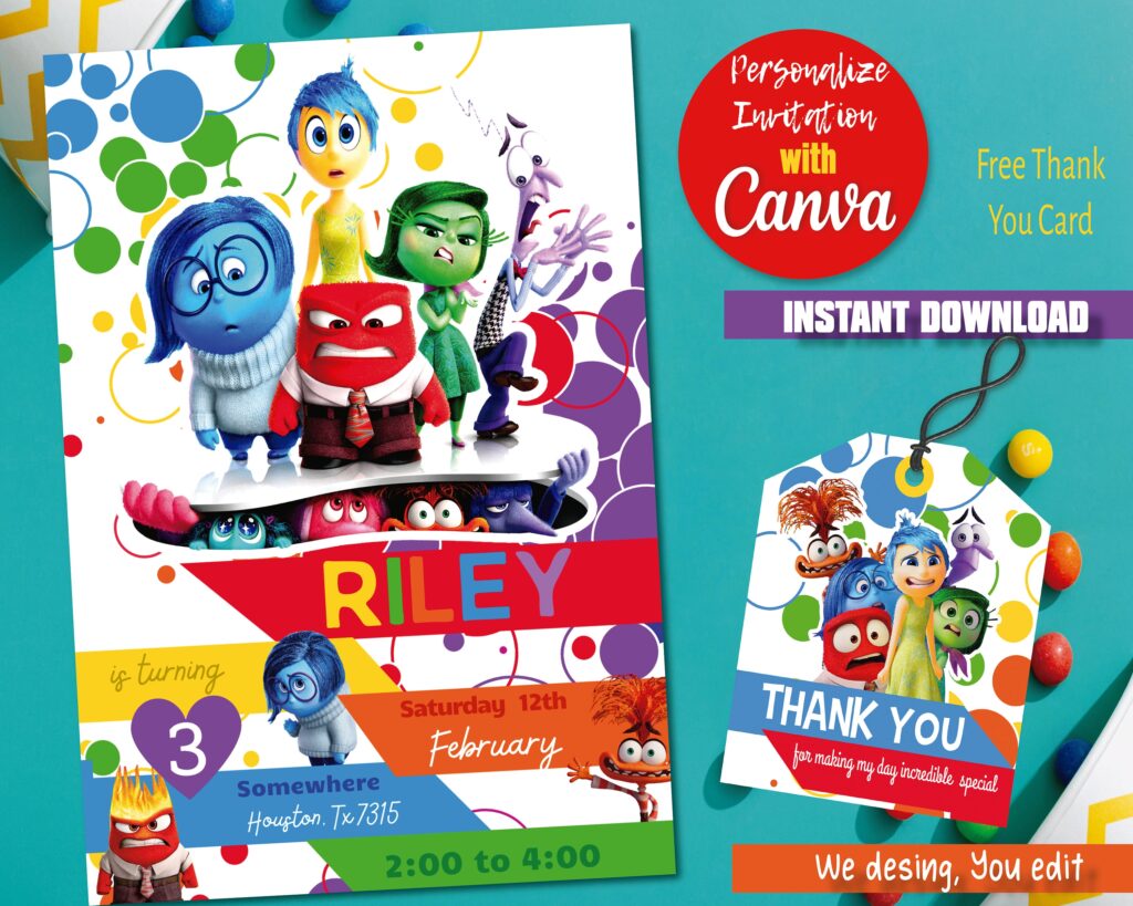 Inside Out 2 Invitation Template Canva Easy Download Party Etsy