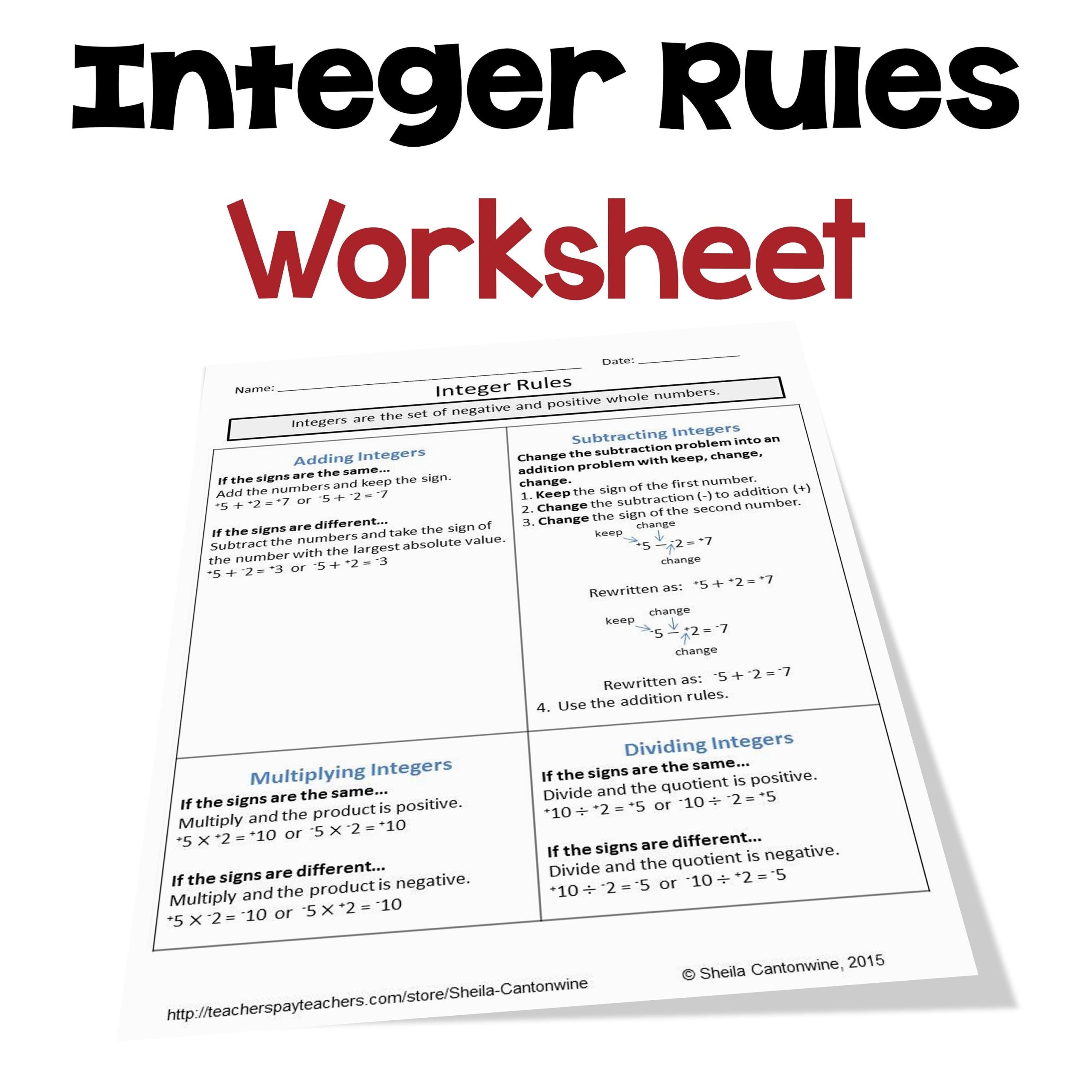 Integer Rules Worksheet Etsy Ireland Worksheets Library