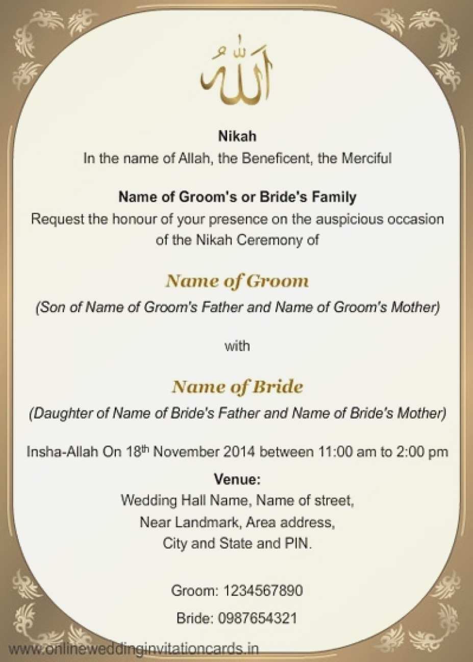 Invitation Card Sample Of Nikah Cards Design Templates