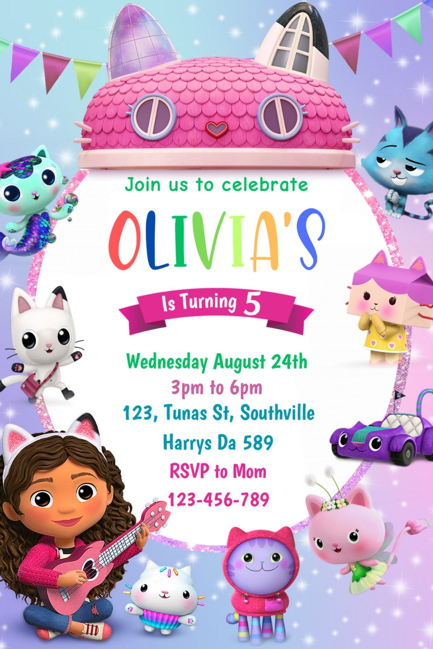 Invitation Printable Invitation Templates Gabbys Dollhouse Birthday 