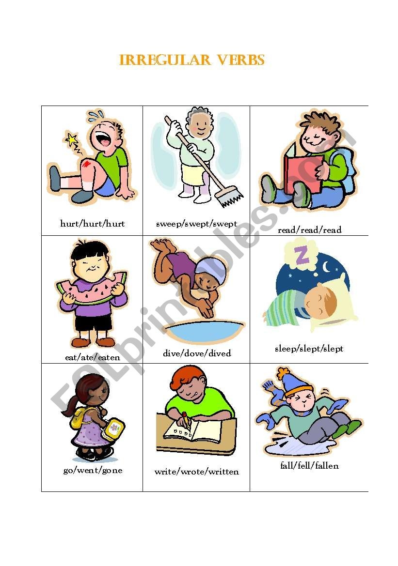 IRREGULAR VERBS FLASH CARDS II ESL Worksheet By Angmiranda