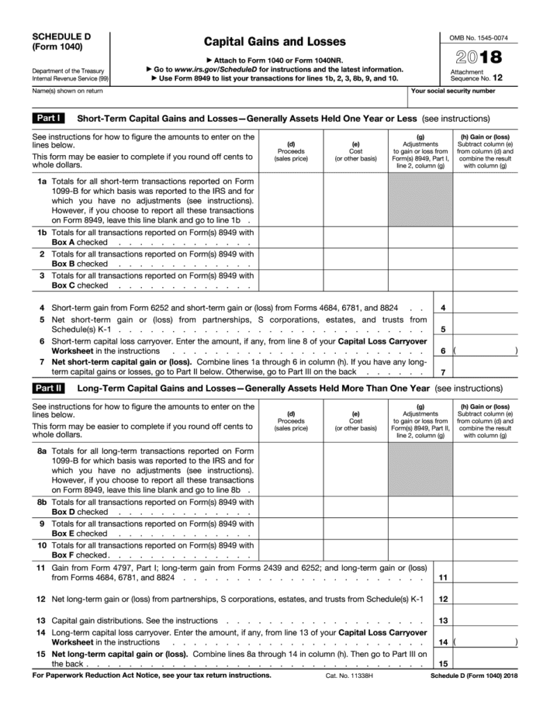 IRS Form 1040 Schedule D Fillable And Editable In PDF 2021 Tax Forms