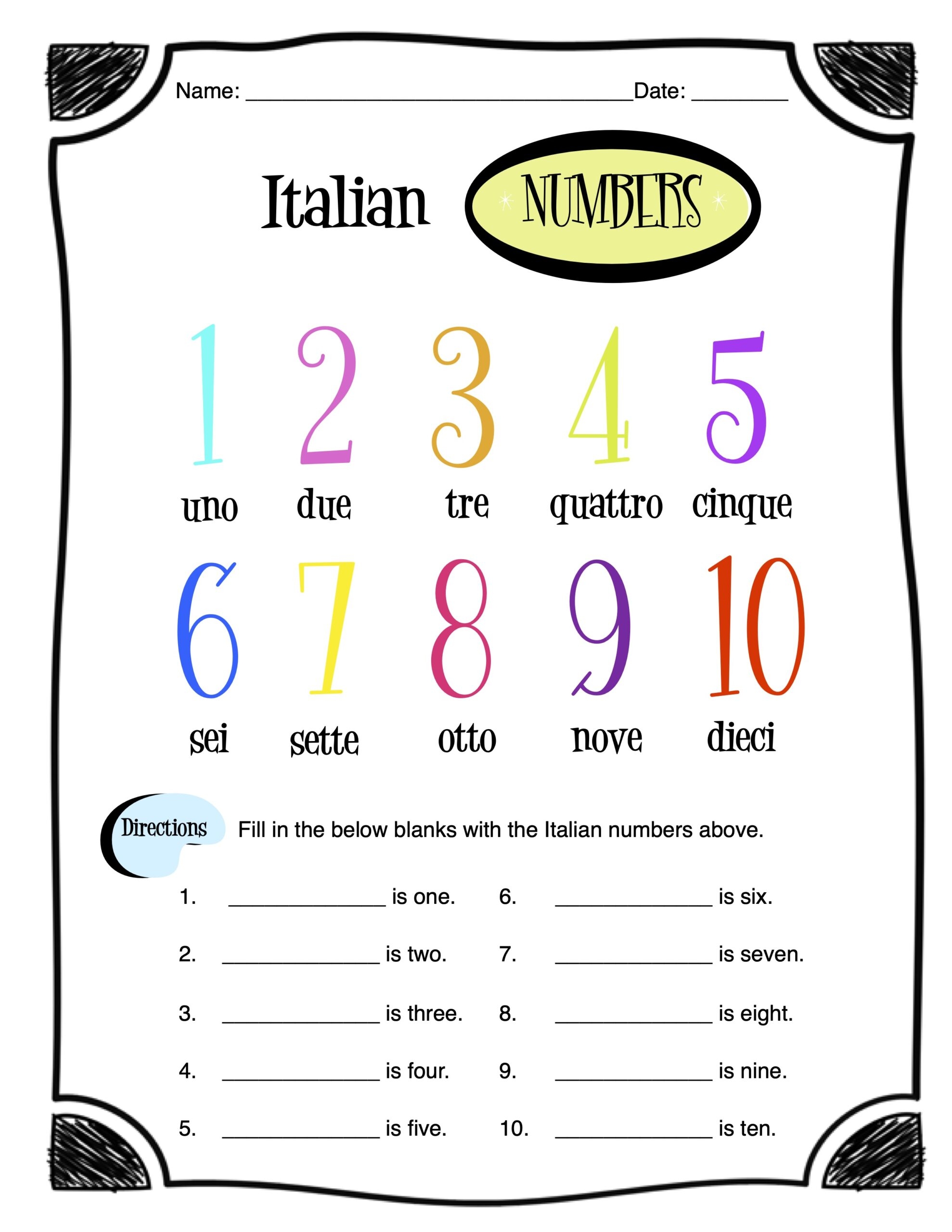 1 10 worksheet numbers