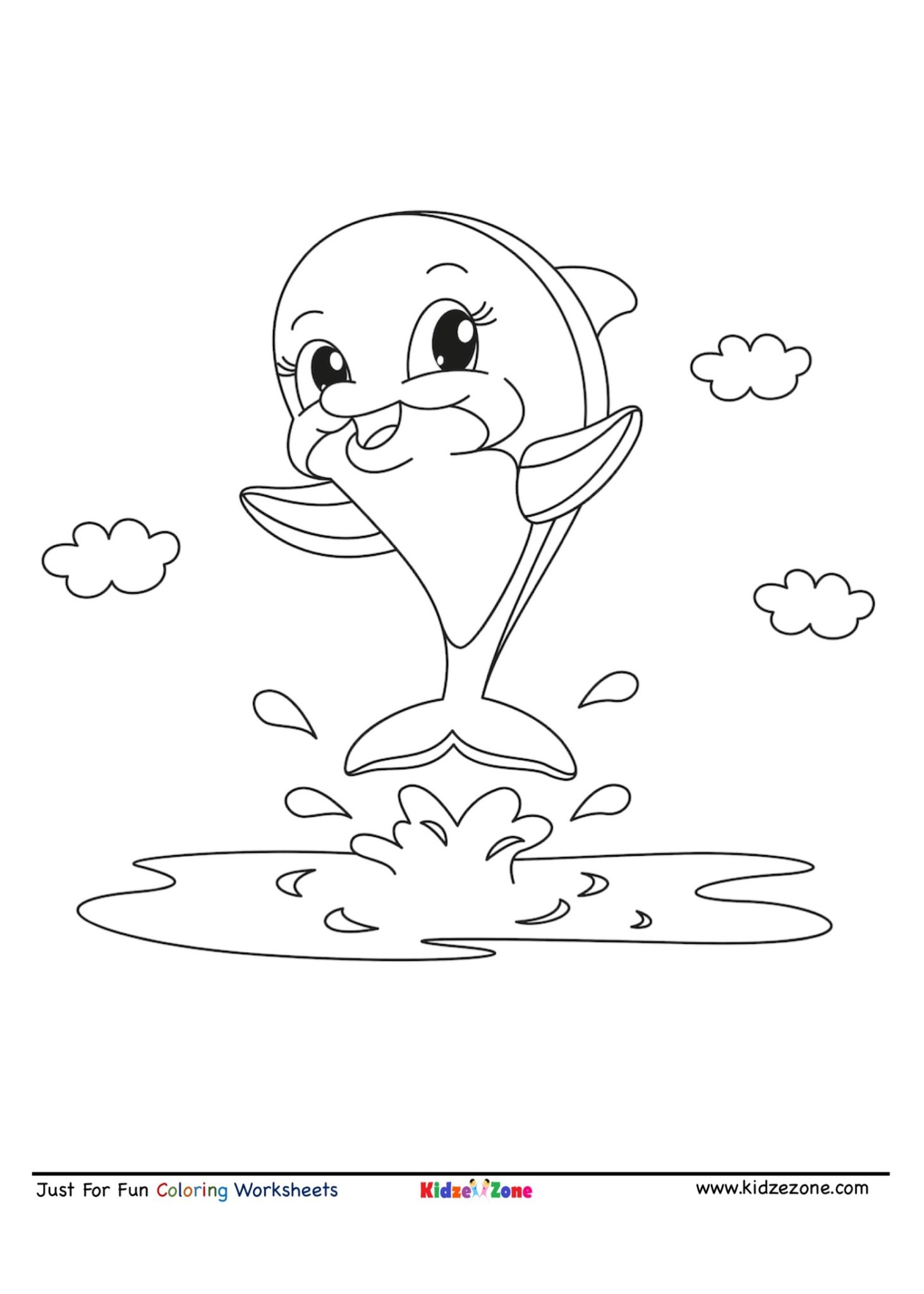 Jumping Dolphin Cartoon Coloring Page KidzeZone