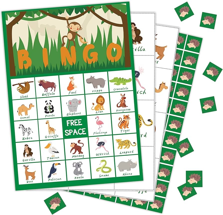 Jungle Animals Bingo Cards Safari Party Activities Bingo Game For 