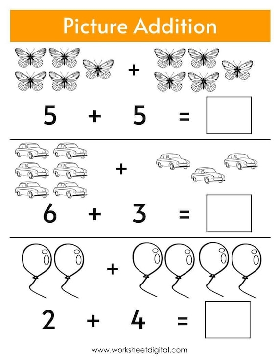Kindergarten Math Worksheets Addition Of One digit Numbers 