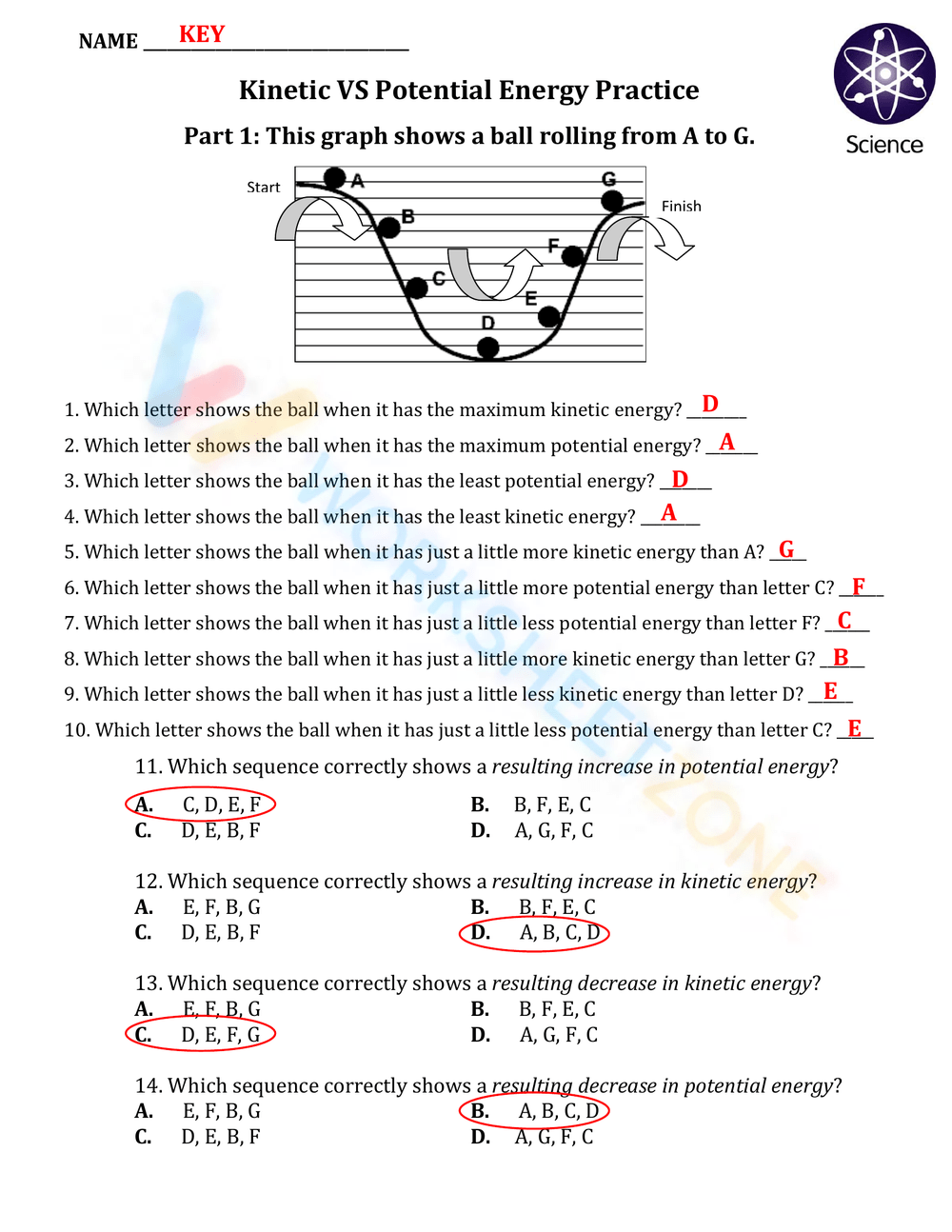 potential energy kinetic energy worksheet