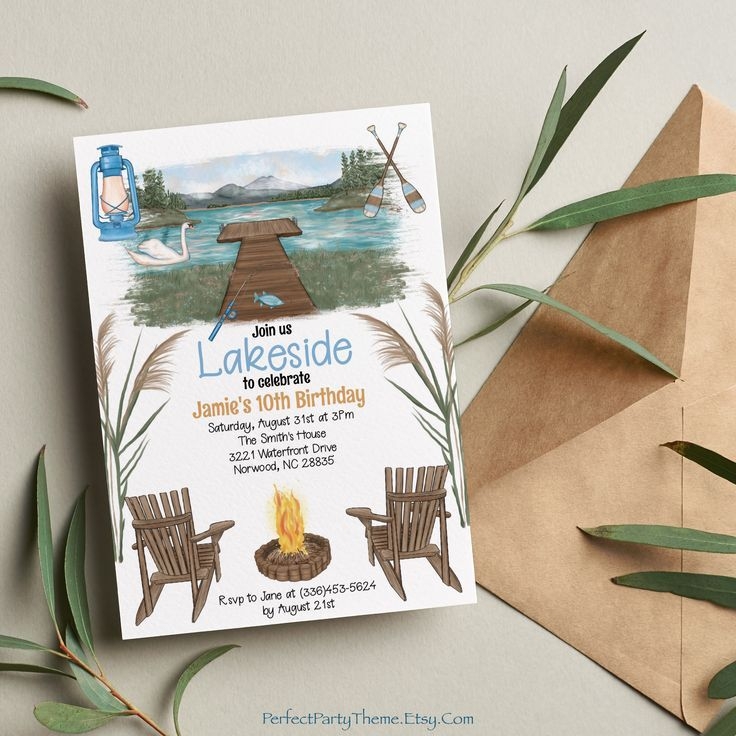 Lake Party Invitation Lake Birthday Invitation Retirement Party