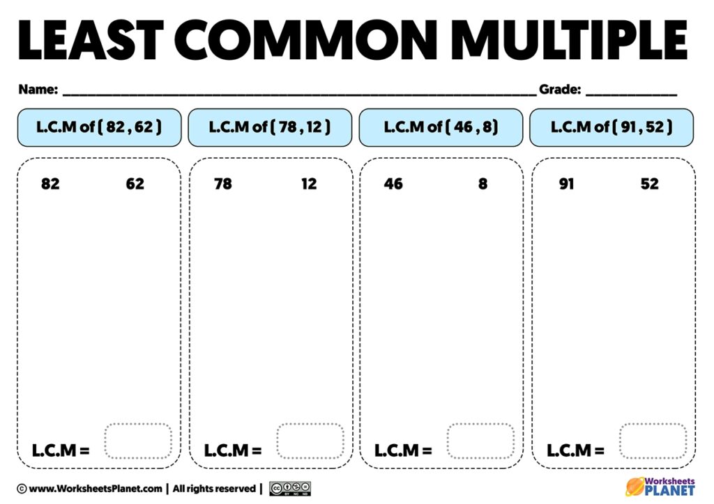 Least Common Multiple Exercises L C M Worksheets