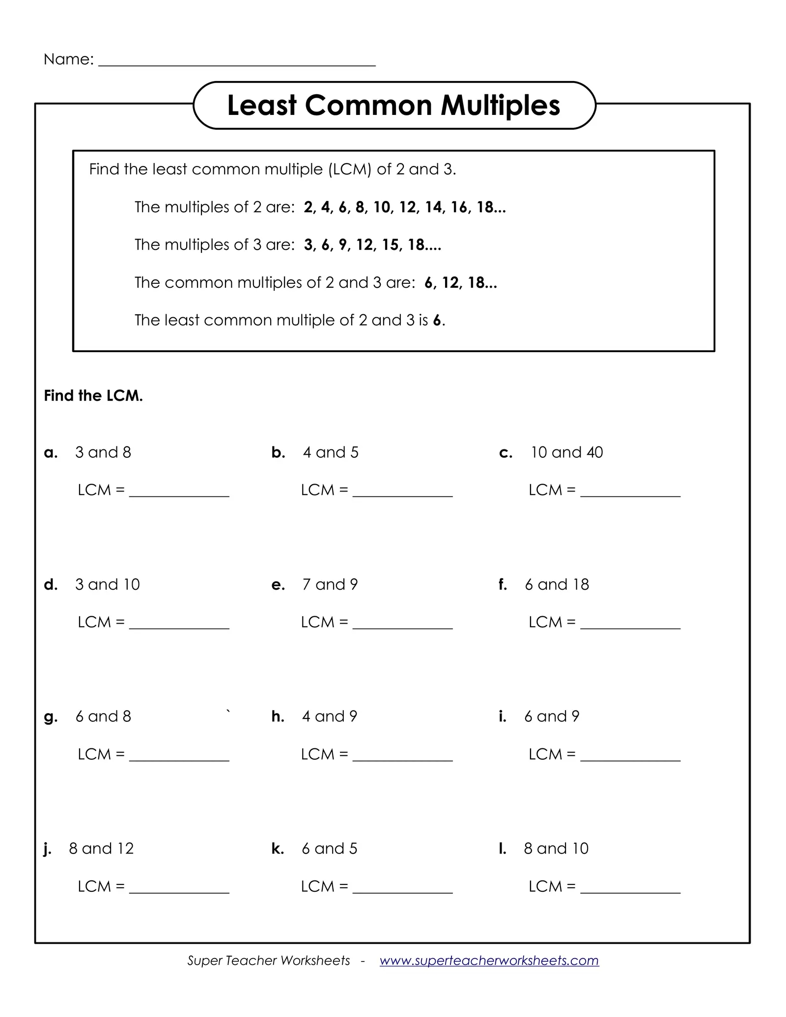 Least common multiple4 TWRZN Interactive Worksheet Edform