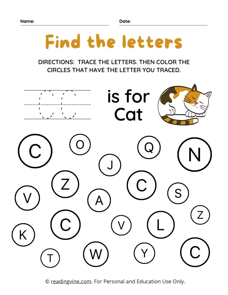 letter c worksheets for preschoolers