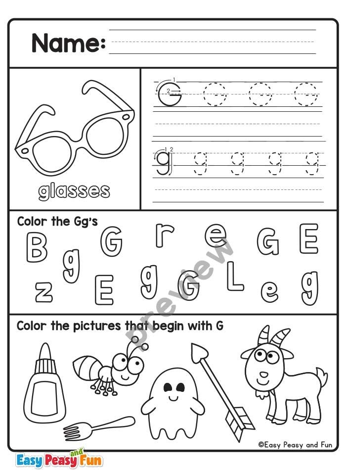 g worksheets preschool