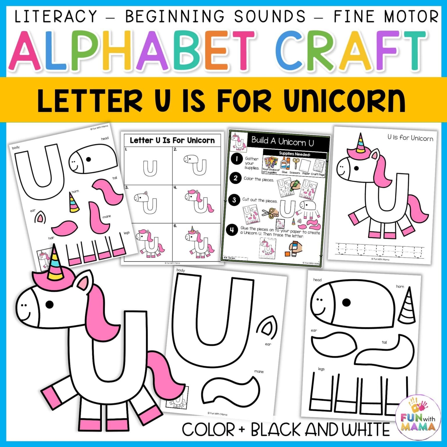 printable unicorn letter u craft