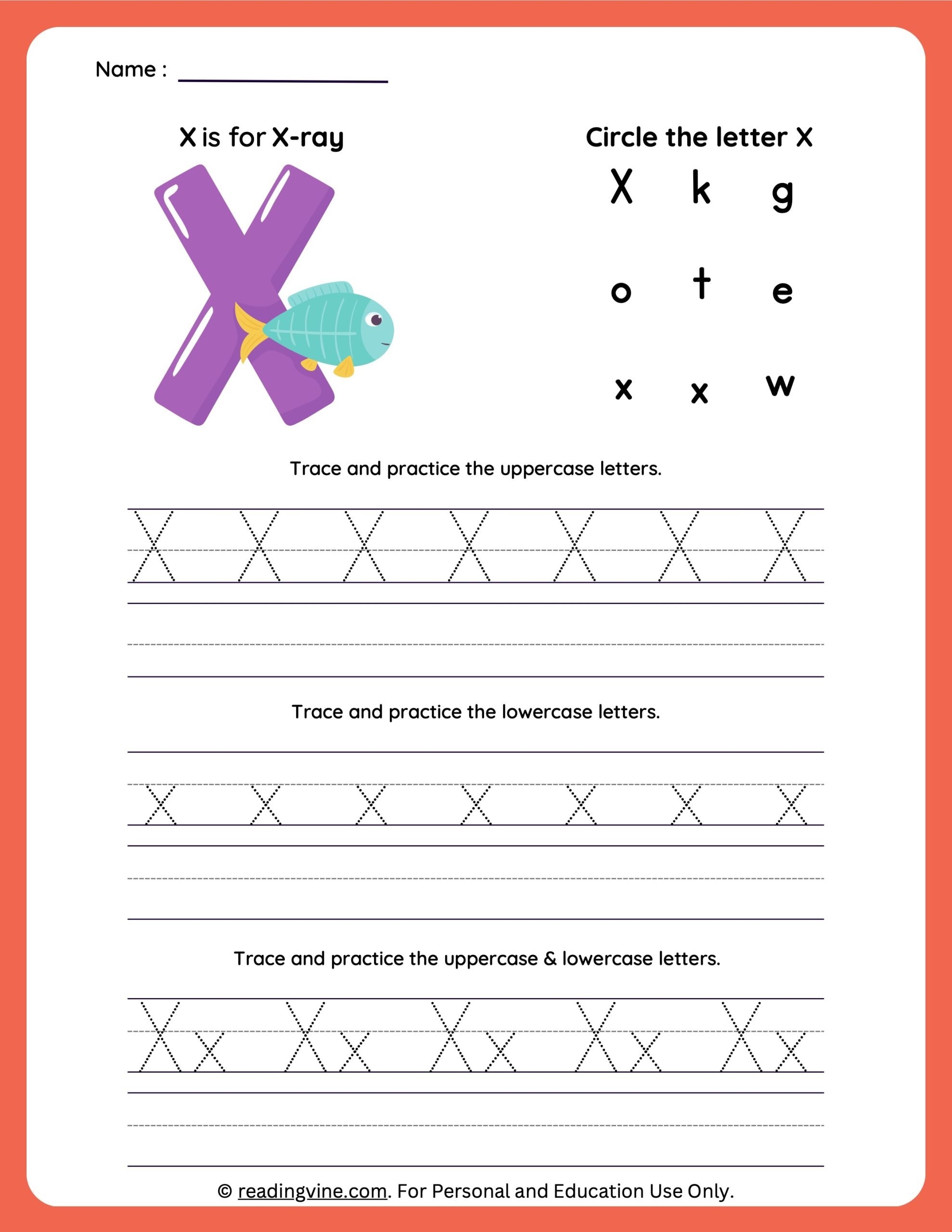 worksheet for letter x