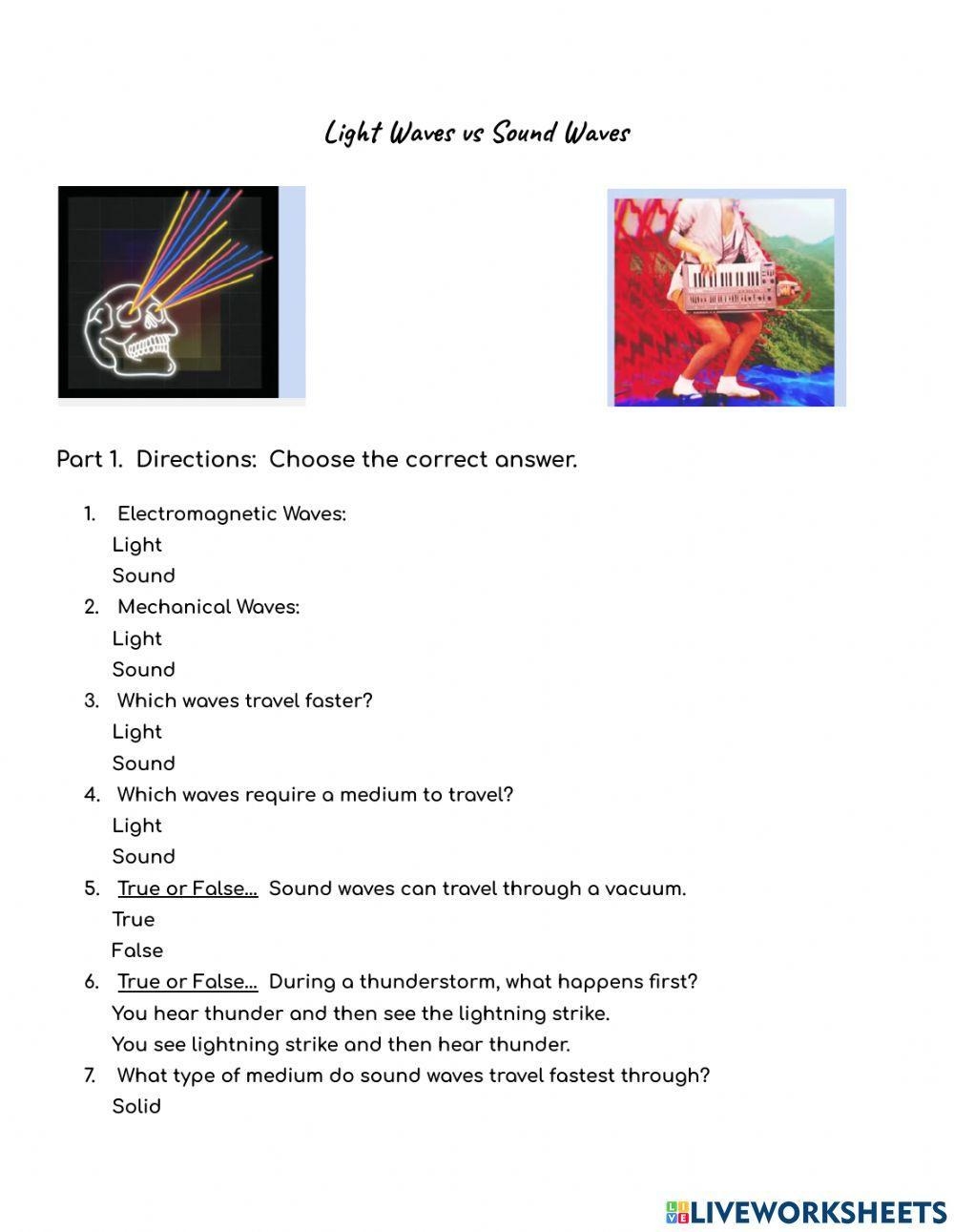 Light Waves Vs Sound Waves Worksheet Live Worksheets Worksheets 