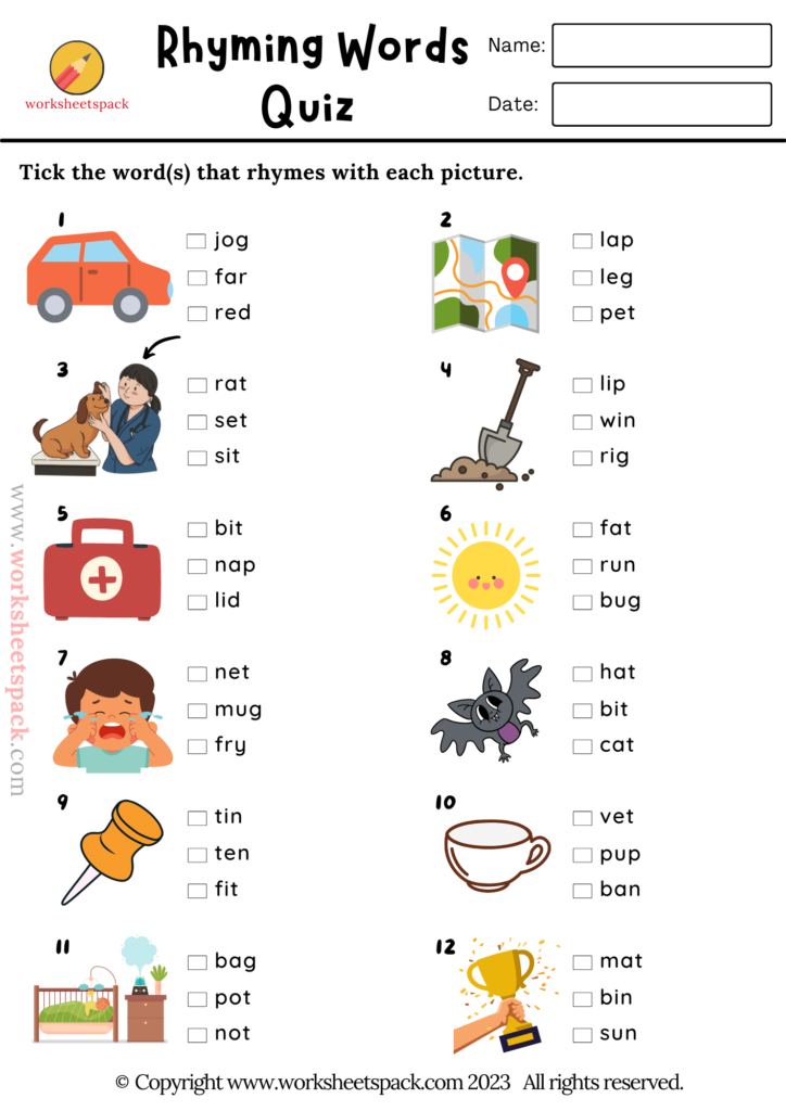 rhyming words worksheets