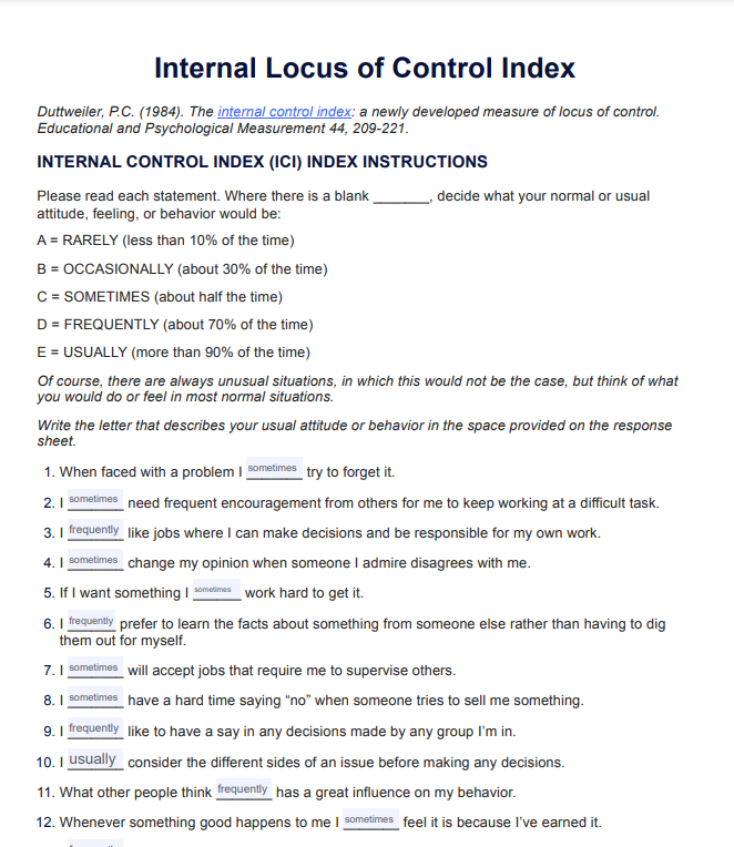 Locus Of Control Worksheet Example Free PDF Download Worksheets 