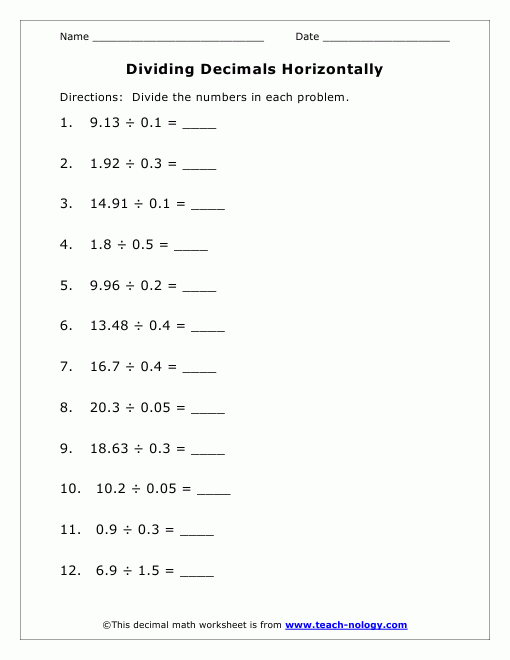 Long Division Decimals Worksheets