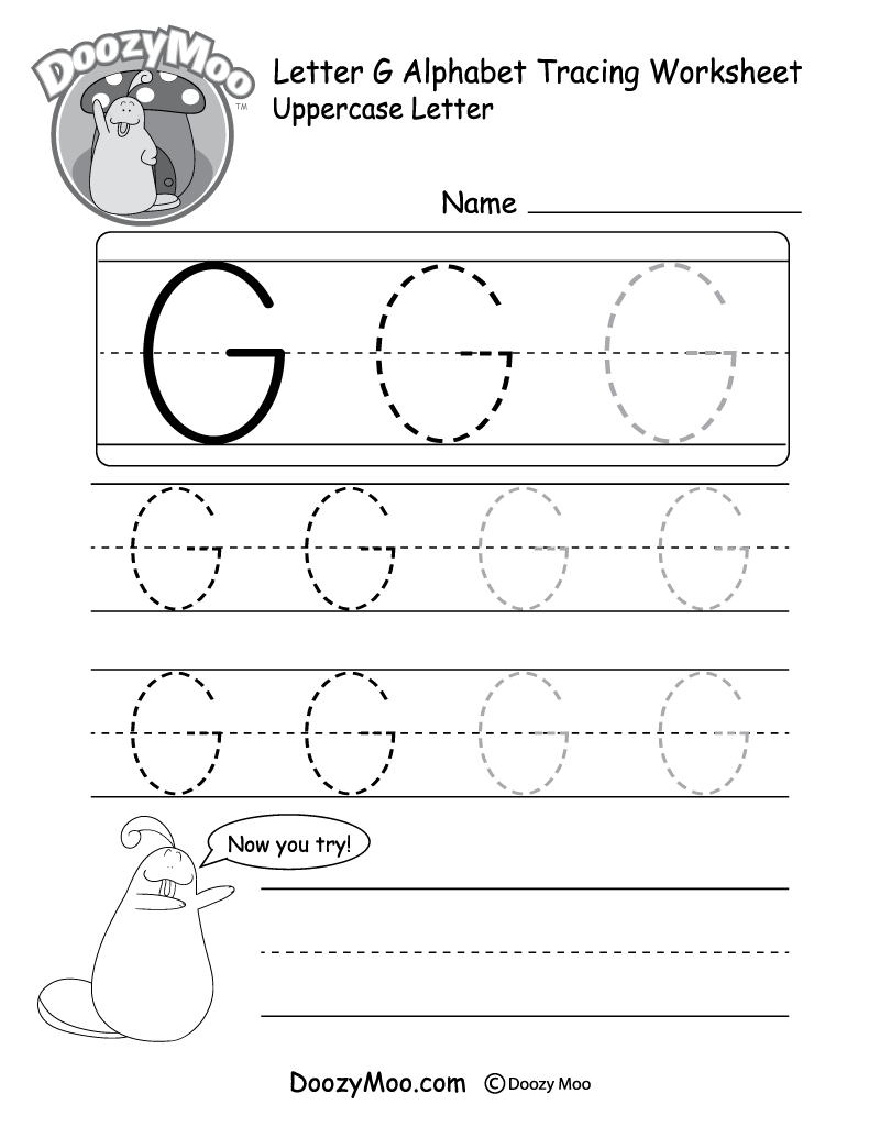 Lowercase Letter quot g quot Tracing Worksheet Doozy Moo