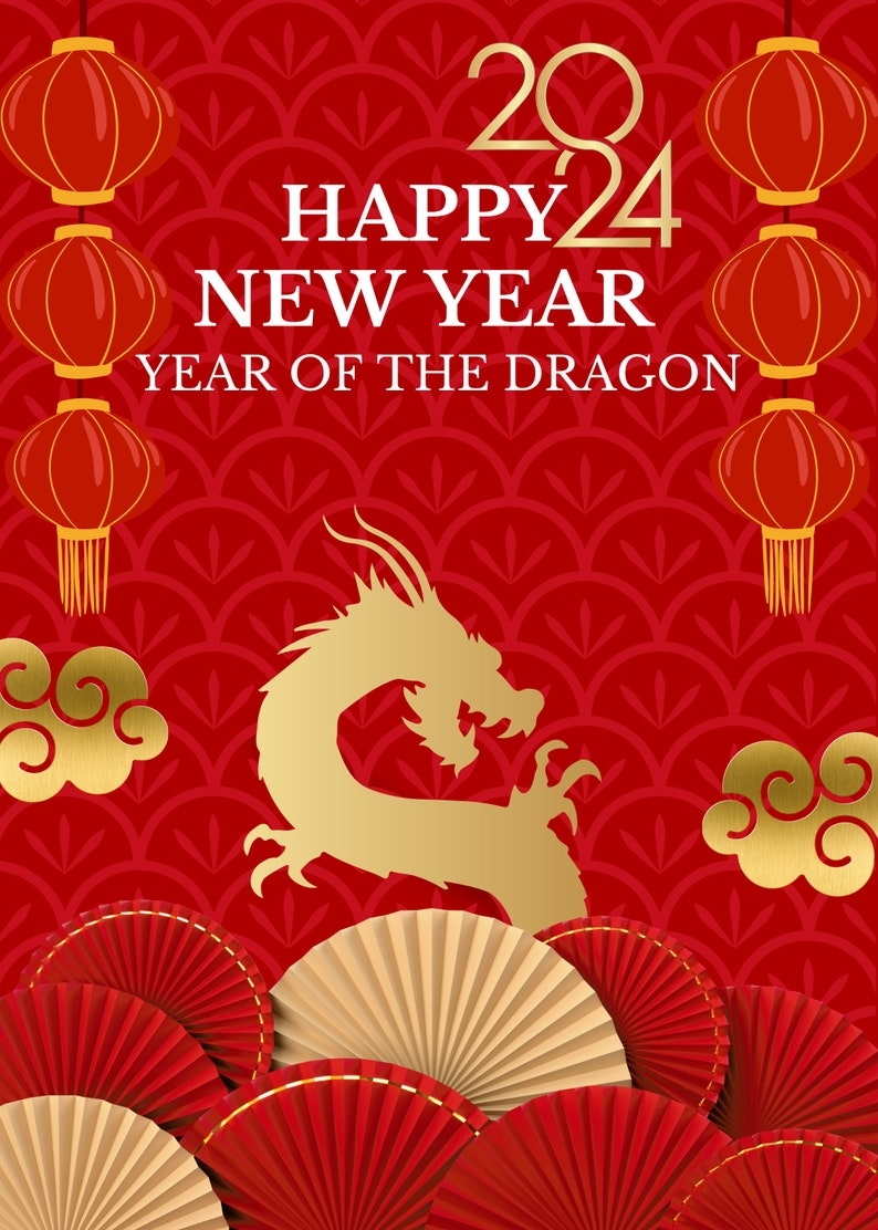 Lunar New Year Card 2024 DIGITAL DOWNLOAD Printable Design Chinese New 