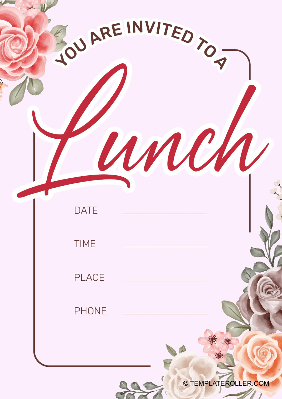Lunch Invitation Template Pink Download Printable PDF Templateroller