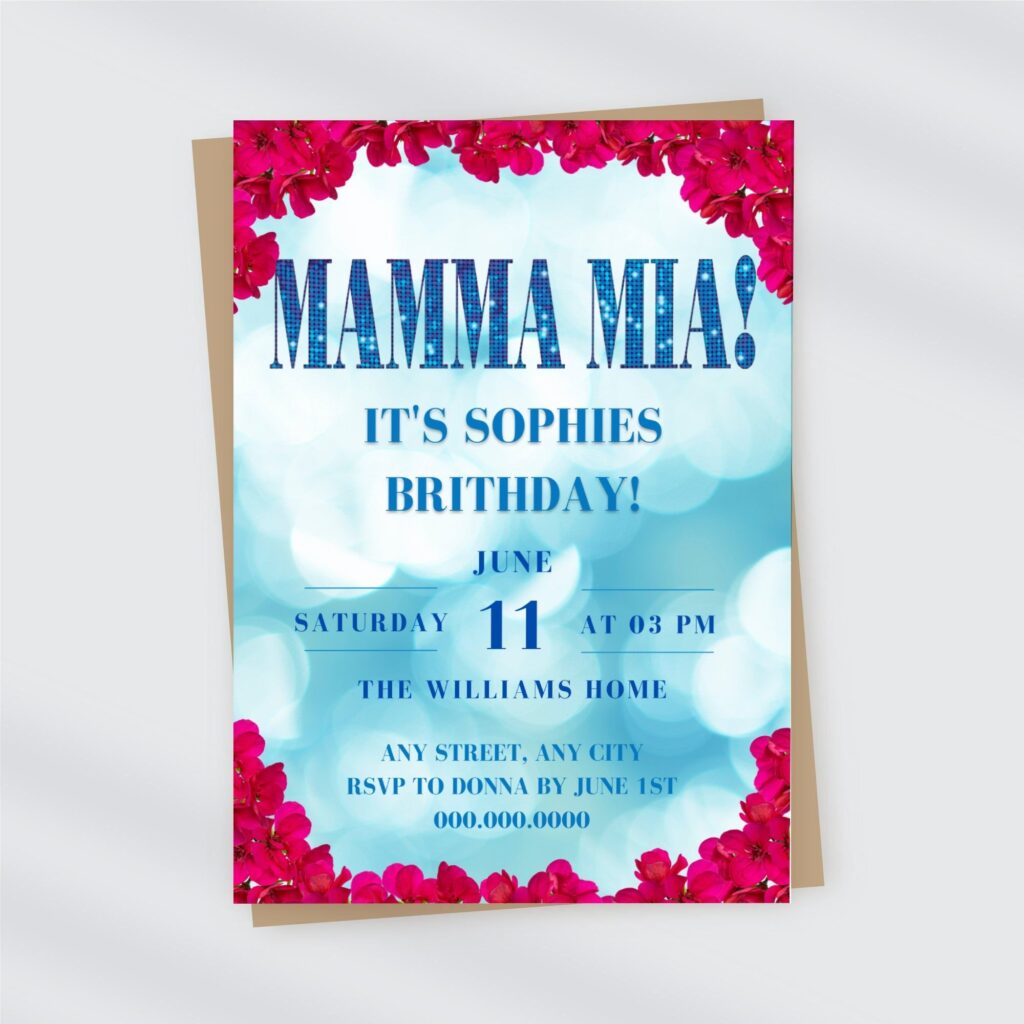 Mamma Mia Invitation For Disco Bridal Shower And Birthday Party