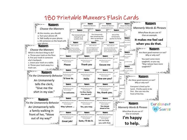 Manners Flash Cards Bundle Printable Good Manners Flash Cards 180 
