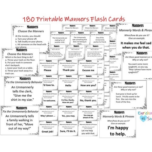 manners flash cards printable