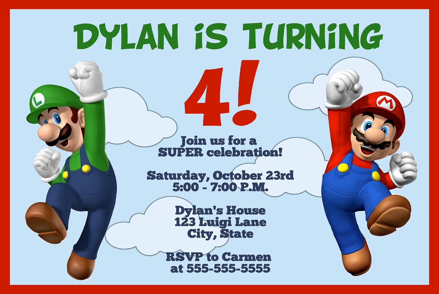 Mario And Luigi Invitation Template