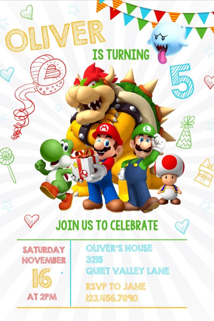 Mario Bros Invitation Template Content Calendar Template