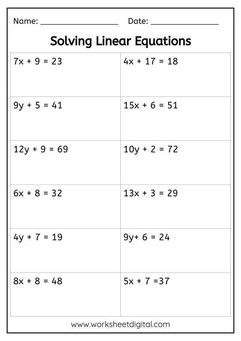 Mastering Linear Equations With Grade 8 Worksheets PDF